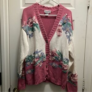 Vintage 80’s Gina Peter’s Cotton/Ramie Floral Knit Cardigan Size Large